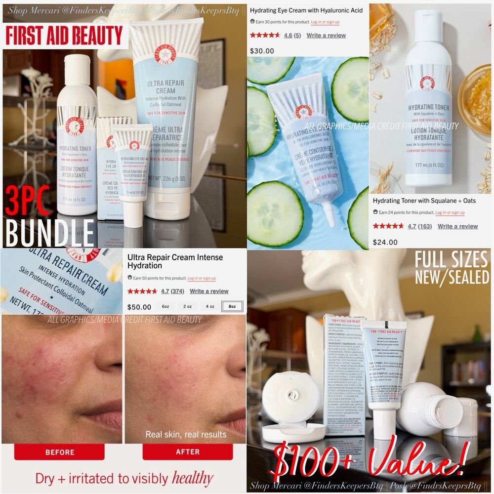 NEW First Aid Beauty FAB Intense Hydration Dry Sensitive Skin Skincare Bundle